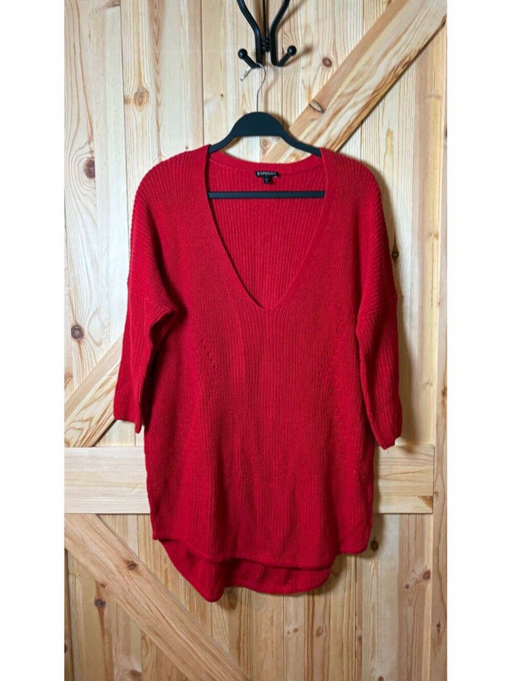Express Red Cotton V-Neck Sweater Tunic Size Large
